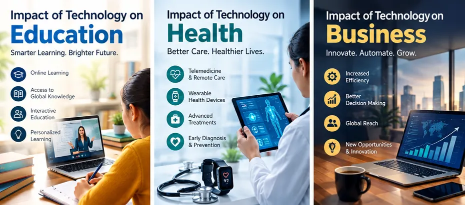 Impact of technology on education, health and business